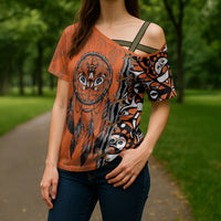 Canada Indigenous Orange Shirt Day Cross Shoulder Shirt Haida Dreamcatcher Art