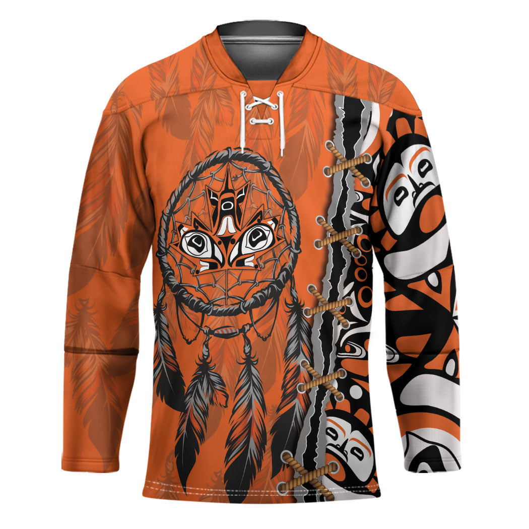 Canada Indigenous Orange Shirt Day Hockey Jersey Haida Dreamcatcher Art