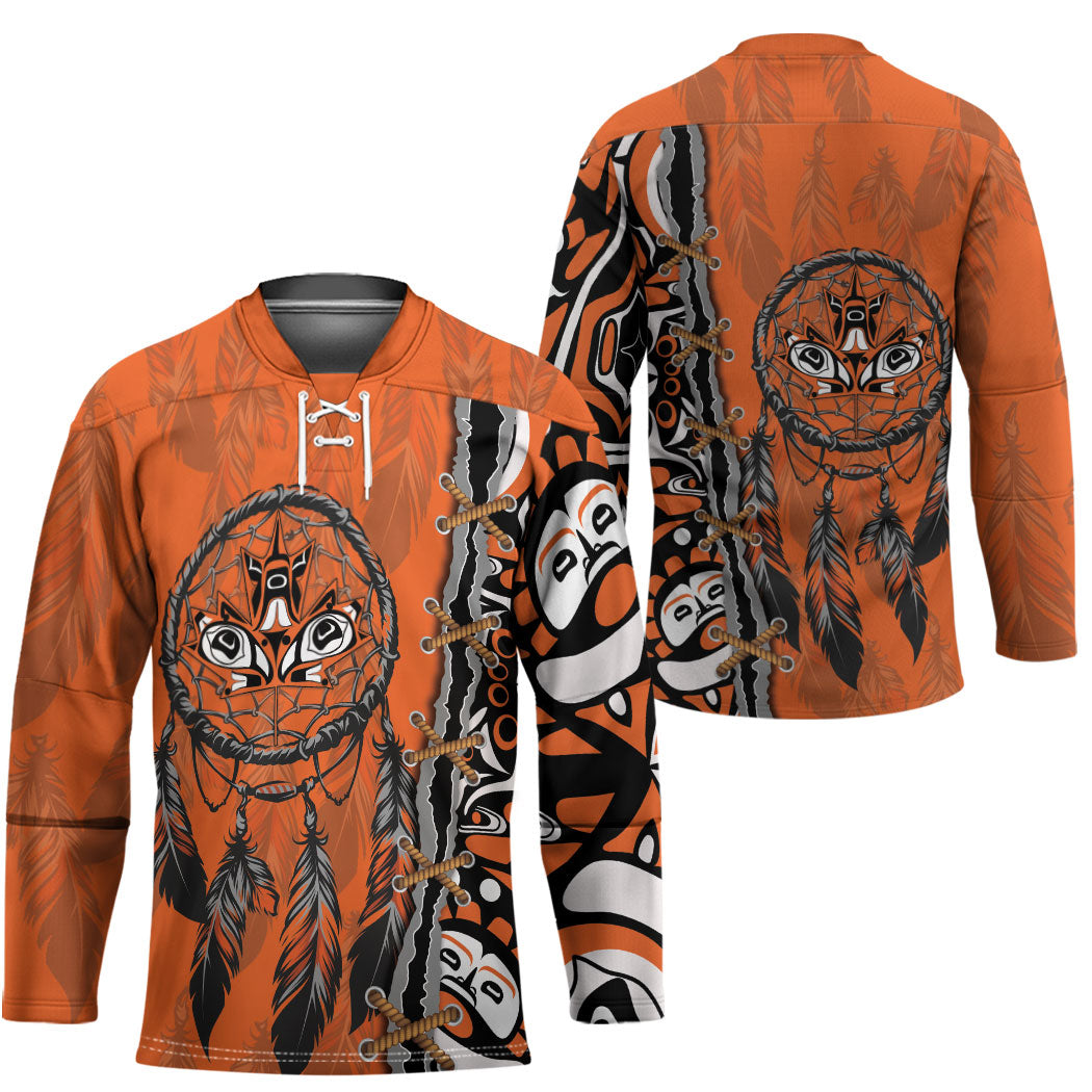 Canada Indigenous Orange Shirt Day Hockey Jersey Haida Dreamcatcher Art