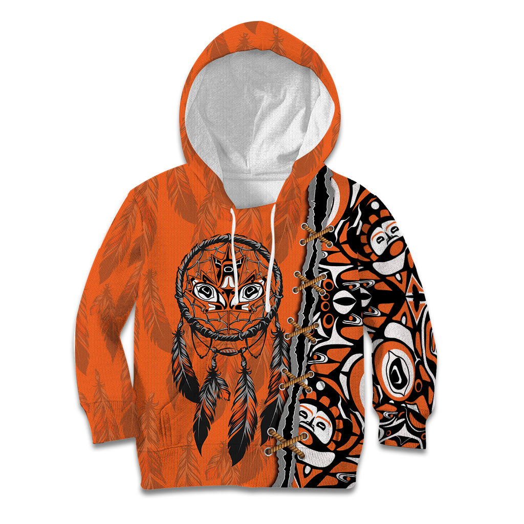 Canada Indigenous Orange Shirt Day Kid Hoodie Haida Dreamcatcher Art