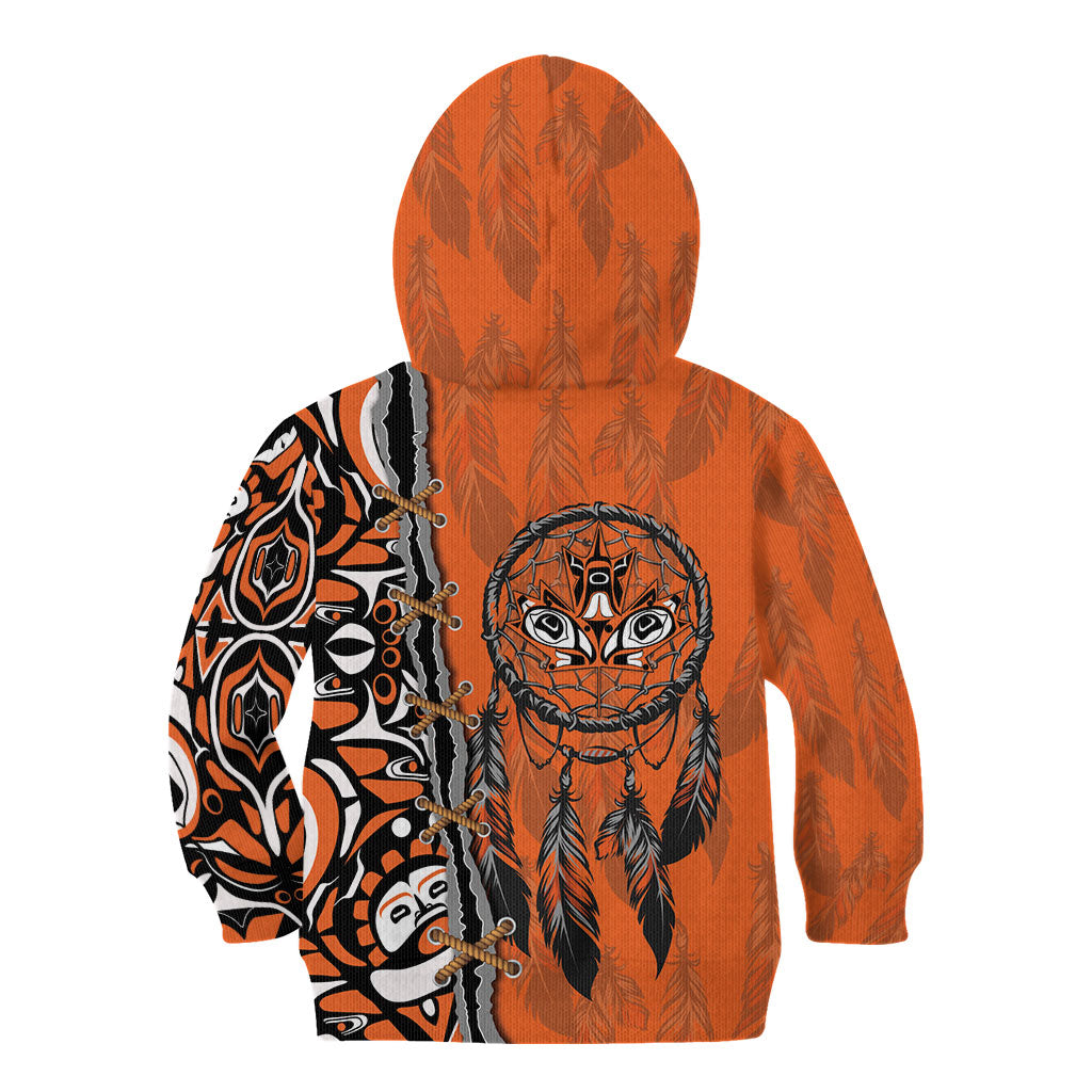 Canada Indigenous Orange Shirt Day Kid Hoodie Haida Dreamcatcher Art