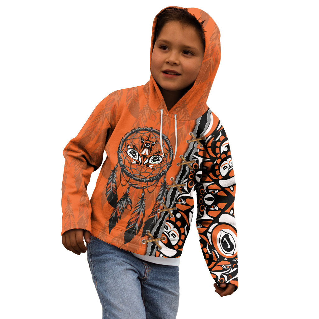 Canada Indigenous Orange Shirt Day Kid Hoodie Haida Dreamcatcher Art