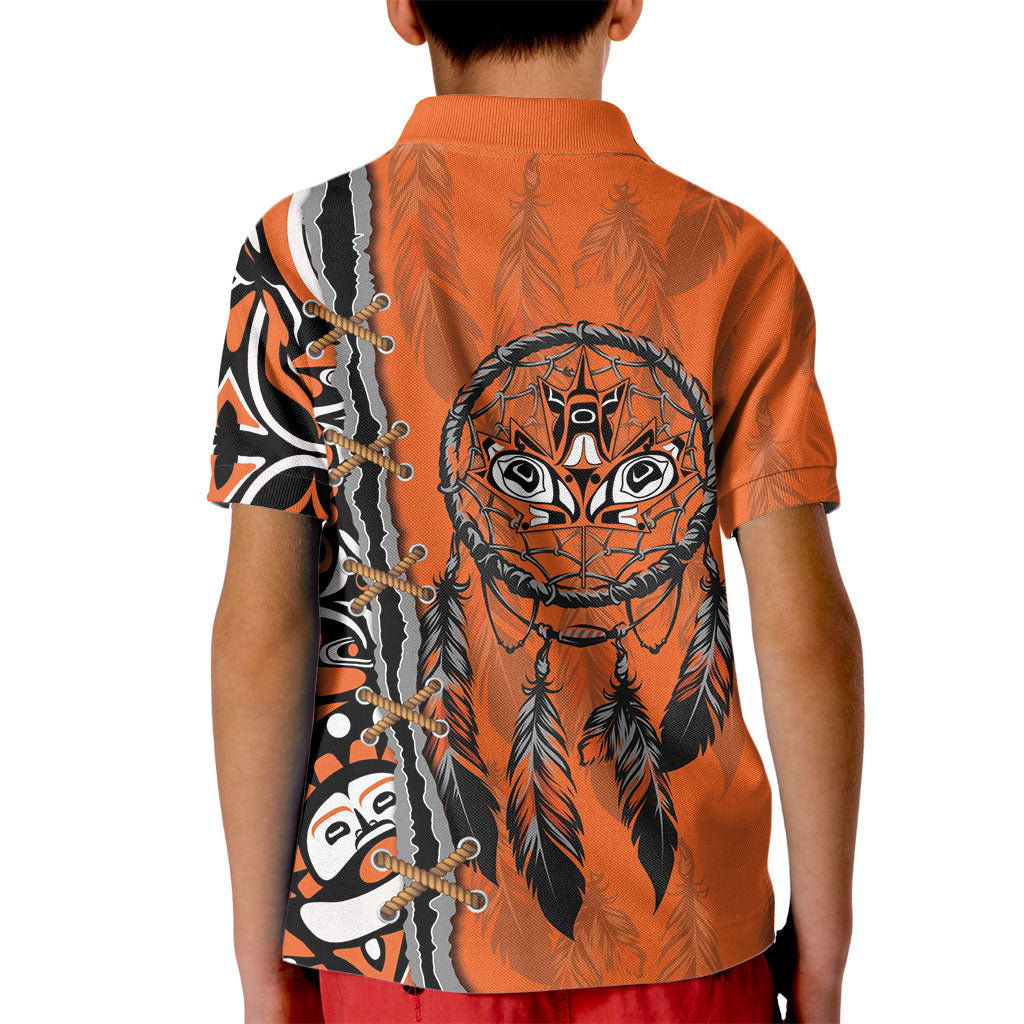 Canada Indigenous Orange Shirt Day Kid Polo Shirt Haida Dreamcatcher Art