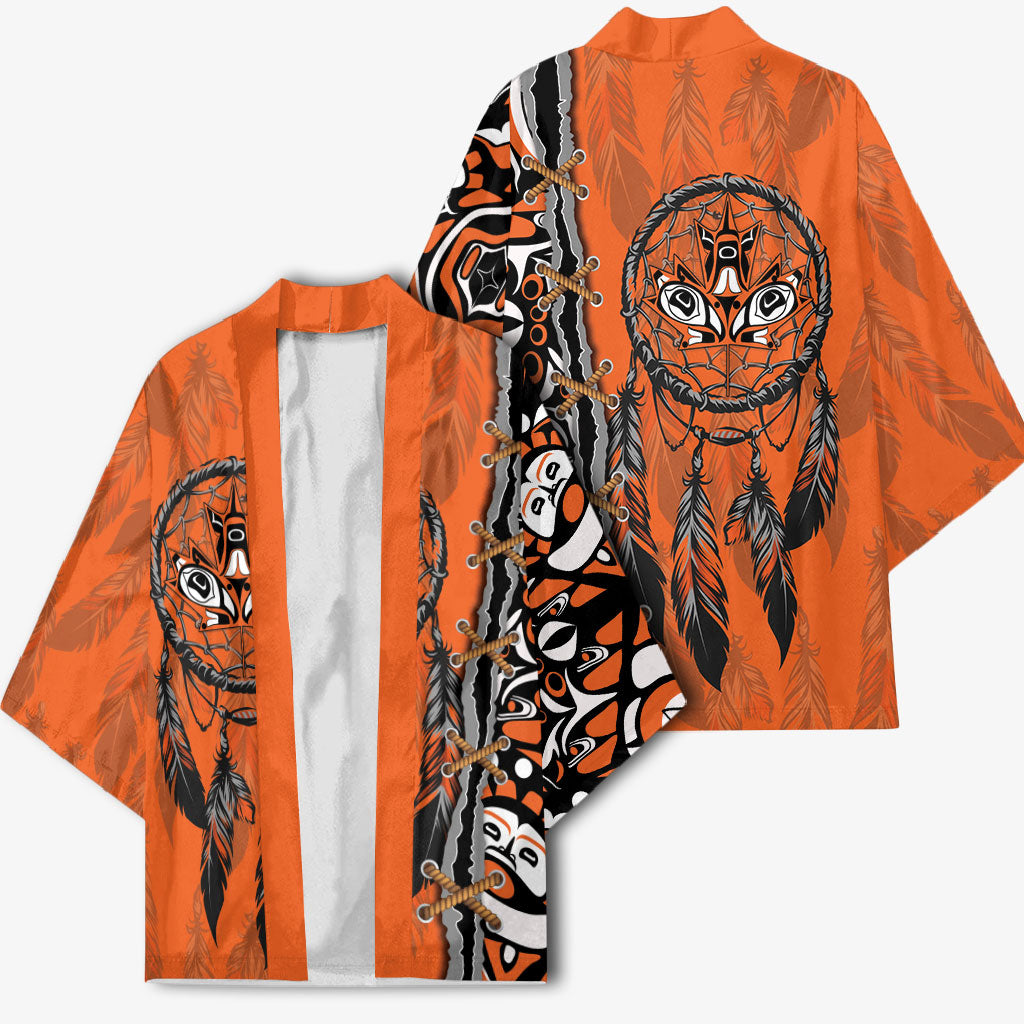 Canada Indigenous Orange Shirt Day Kimono Haida Dreamcatcher Art