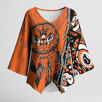 Canada Indigenous Orange Shirt Day Kimono Sleeve Blouse Haida Dreamcatcher Art
