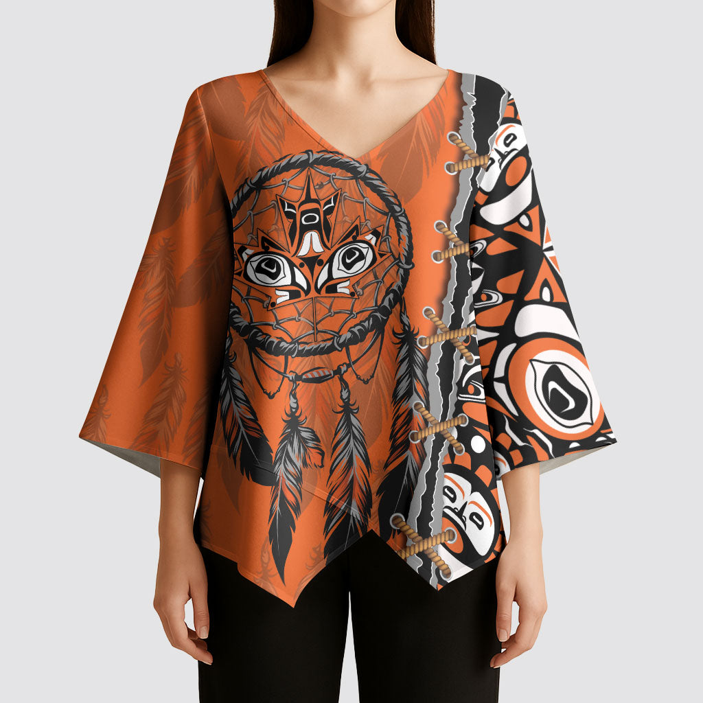 Canada Indigenous Orange Shirt Day Kimono Sleeve Blouse Haida Dreamcatcher Art