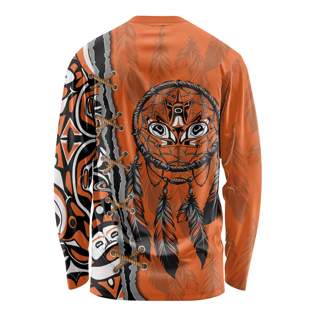 Canada Indigenous Orange Shirt Day Long Sleeve Shirt Haida Dreamcatcher Art
