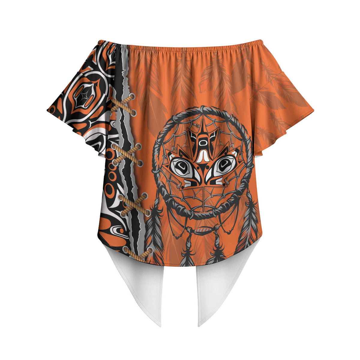 Canada Indigenous Orange Shirt Day Off Shoulder Wrap Waist Top Haida Dreamcatcher Art