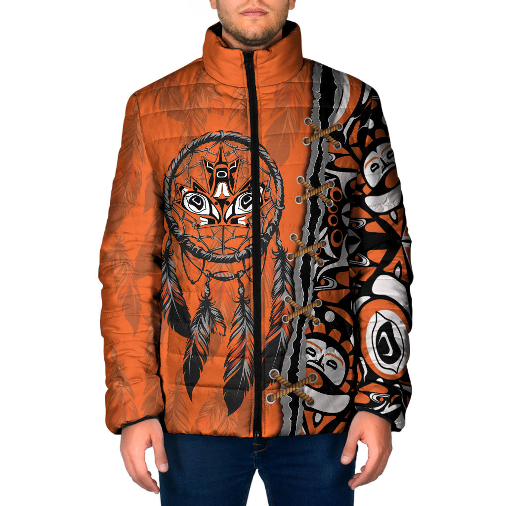 Canada Indigenous Orange Shirt Day Padded Jacket Haida Dreamcatcher Art