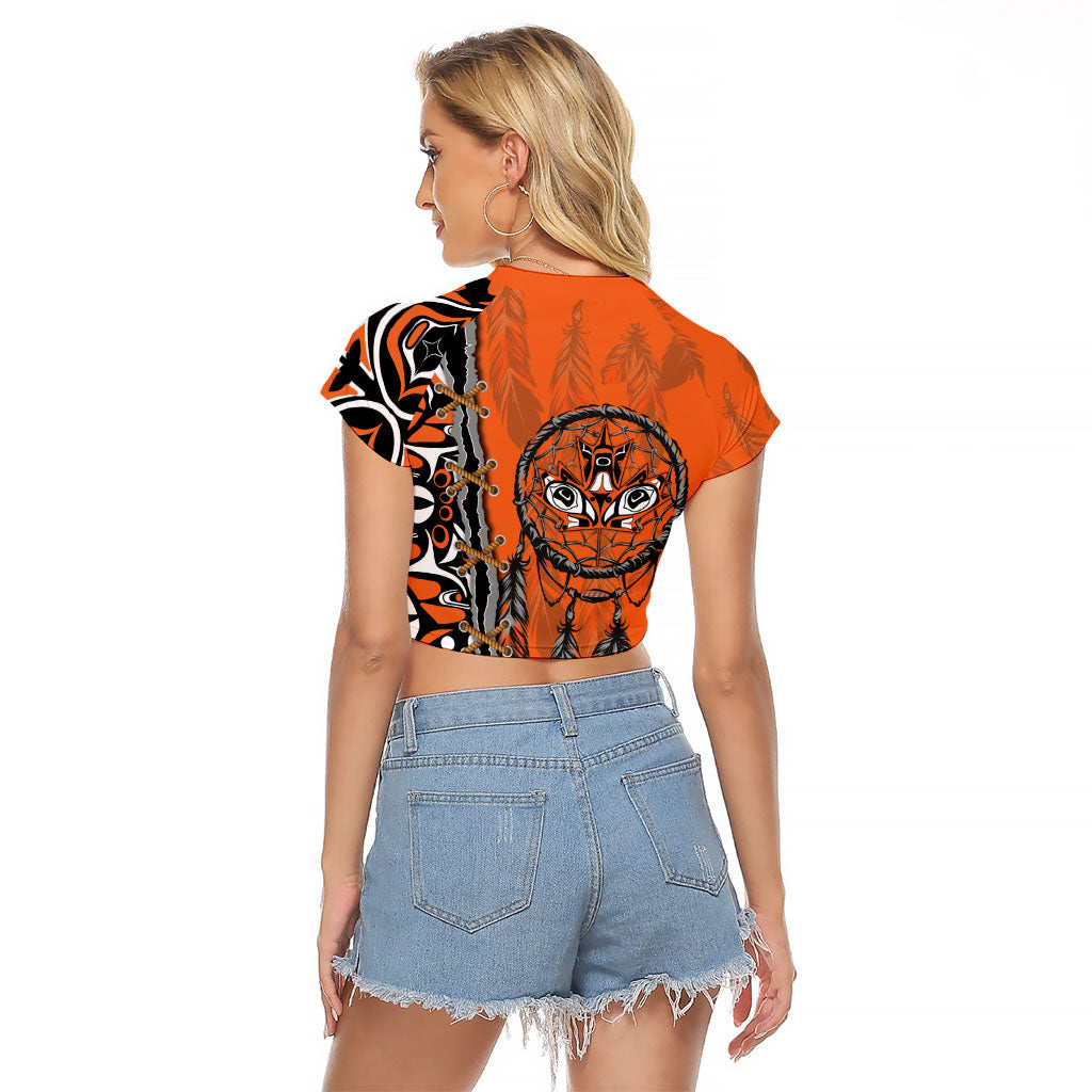Canada Indigenous Orange Shirt Day Raglan Cropped T Shirt Haida Dreamcatcher Art