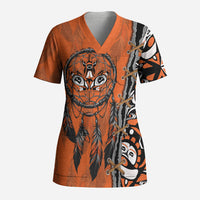 Canada Indigenous Orange Shirt Day Scrub Top Haida Dreamcatcher Art