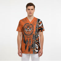 Canada Indigenous Orange Shirt Day Scrub Top Haida Dreamcatcher Art