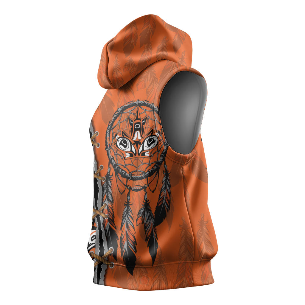 Canada Indigenous Orange Shirt Day Sleeveless Hoodie Haida Dreamcatcher Art