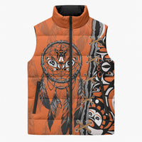 Canada Indigenous Orange Shirt Day Sleeveless Puffer Jacket Haida Dreamcatcher Art