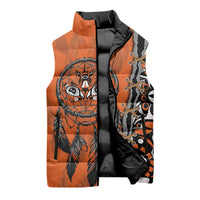 Canada Indigenous Orange Shirt Day Sleeveless Puffer Jacket Haida Dreamcatcher Art