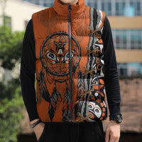 Canada Indigenous Orange Shirt Day Sleeveless Puffer Jacket Haida Dreamcatcher Art