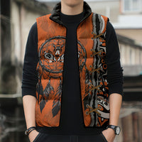 Canada Indigenous Orange Shirt Day Sleeveless Puffer Jacket Haida Dreamcatcher Art