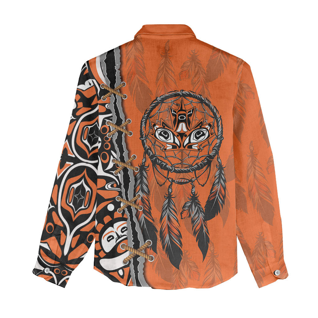 Canada Indigenous Orange Shirt Day Women Casual Shirt Haida Dreamcatcher Art