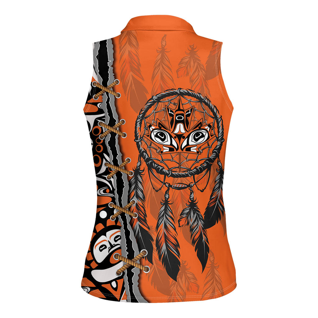Canada Indigenous Orange Shirt Day Women Sleeveless Polo Shirt Haida Dreamcatcher Art