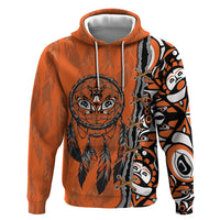 Canada Indigenous Orange Shirt Day Zip Hoodie Haida Dreamcatcher Art