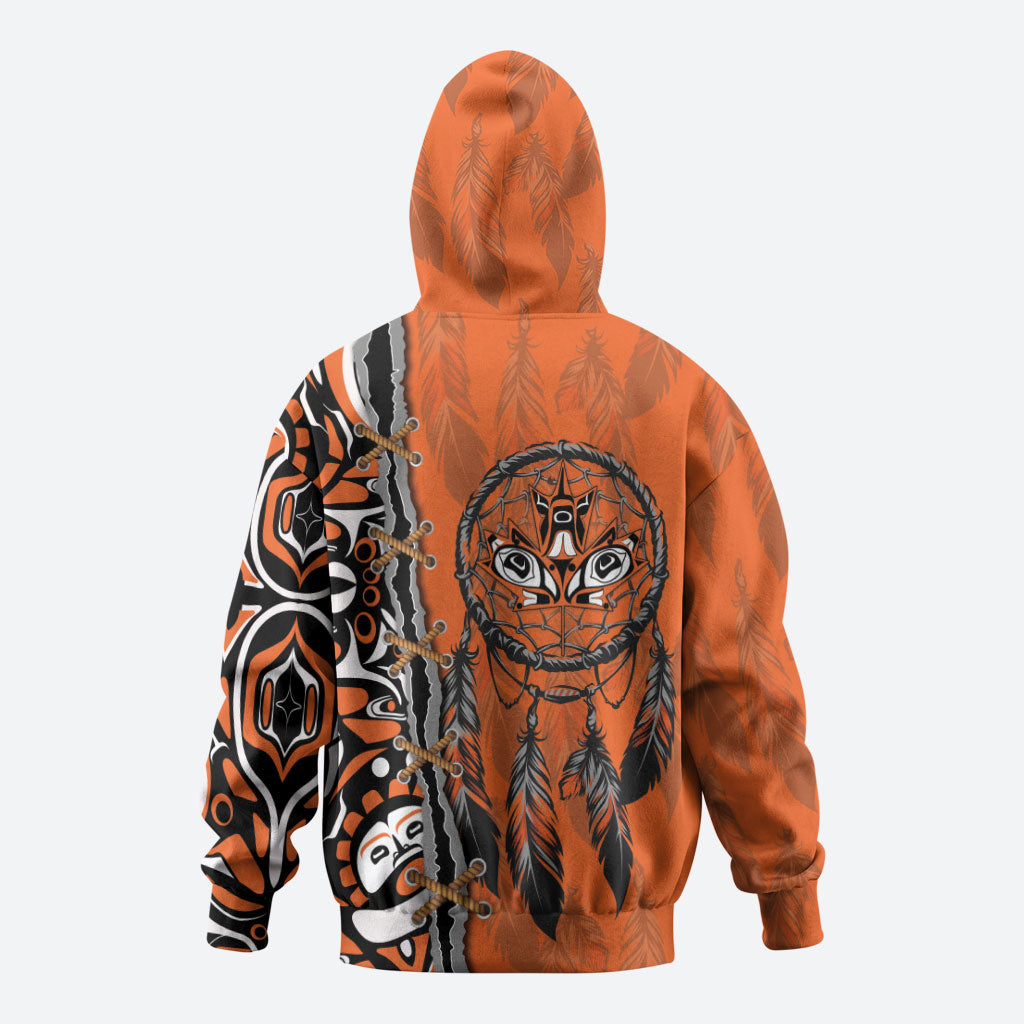 Canada Indigenous Orange Shirt Day Zip Hoodie Haida Dreamcatcher Art