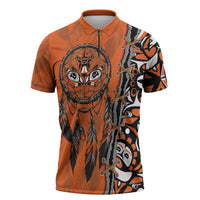 Canada Indigenous Orange Shirt Day Zipper Polo Shirt Haida Dreamcatcher Art