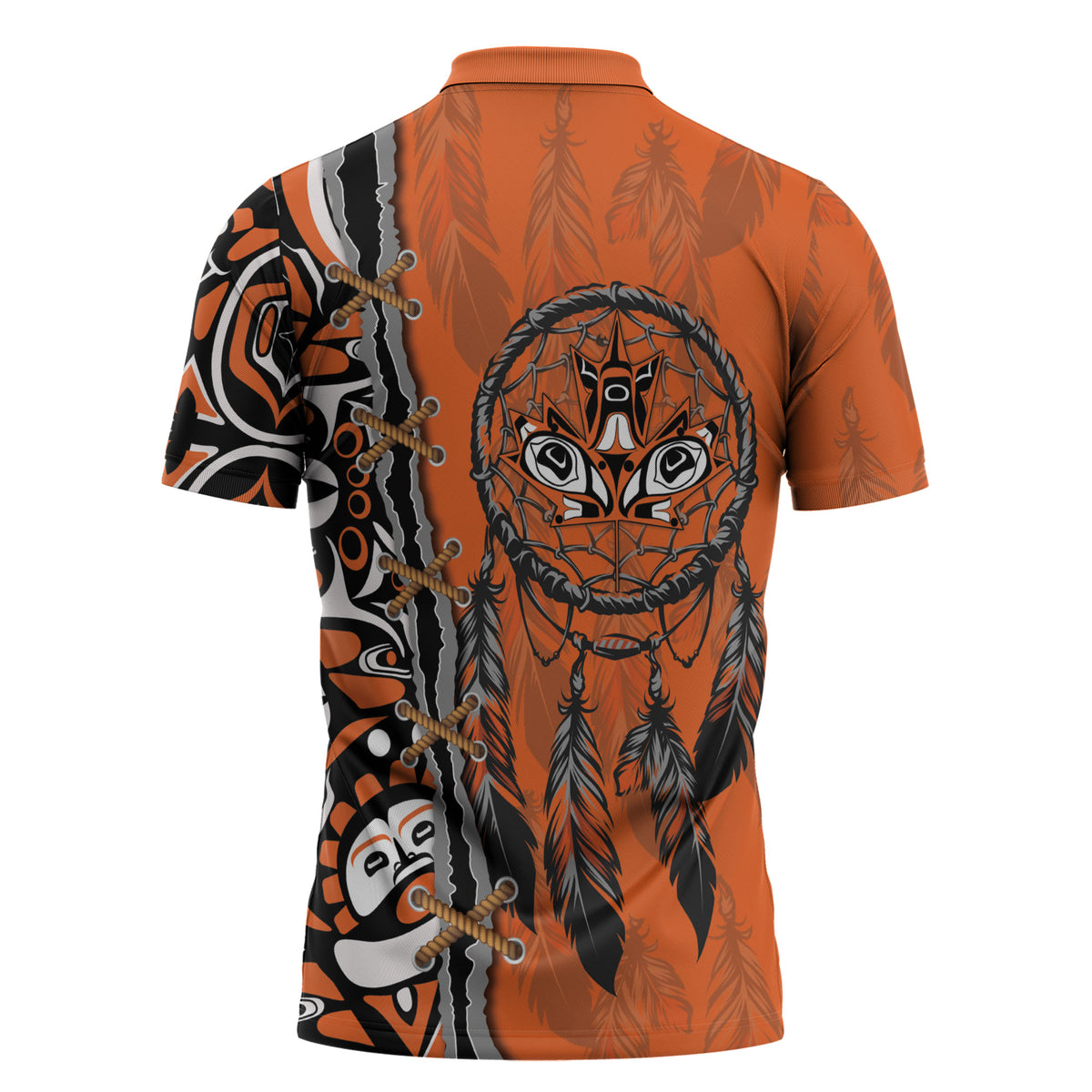 Canada Indigenous Orange Shirt Day Zipper Polo Shirt Haida Dreamcatcher Art