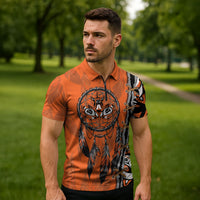 Canada Indigenous Orange Shirt Day Zipper Polo Shirt Haida Dreamcatcher Art