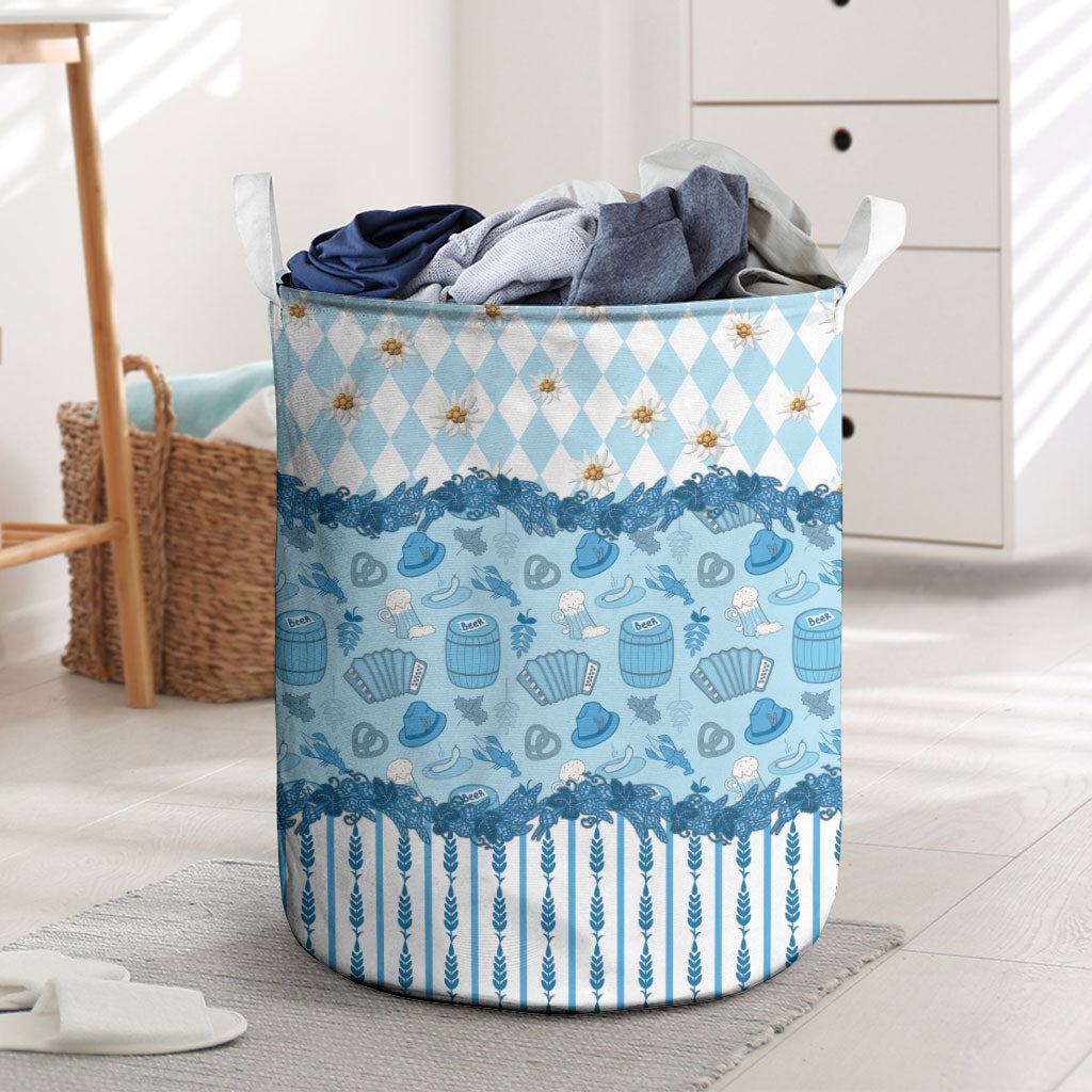 Oktoberfest Bavarian Heritage Laundry Basket Edelweiss Beer Festival Blue Pattern