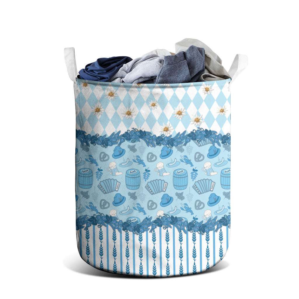 Oktoberfest Bavarian Heritage Laundry Basket Edelweiss Beer Festival Blue Pattern
