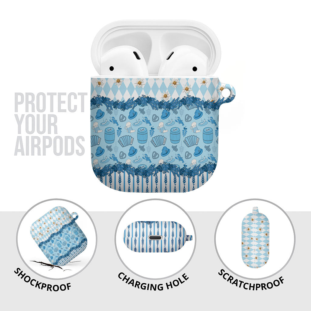 Oktoberfest Bavarian Heritage AirPods Case Edelweiss Beer Festival Blue Pattern