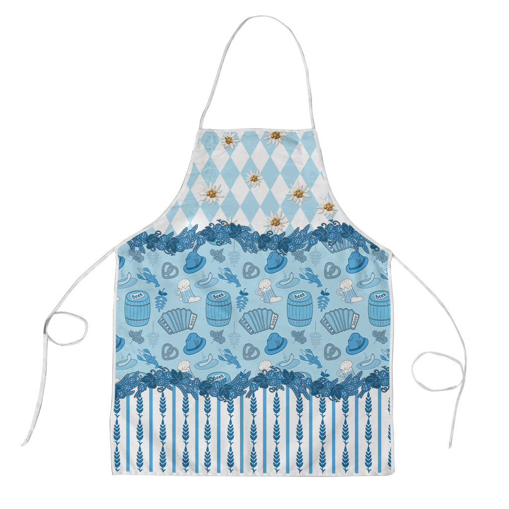 Oktoberfest Bavarian Heritage Apron Edelweiss Beer Festival Blue Pattern