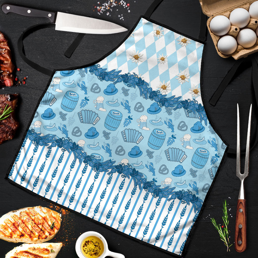 Oktoberfest Bavarian Heritage Apron Edelweiss Beer Festival Blue Pattern