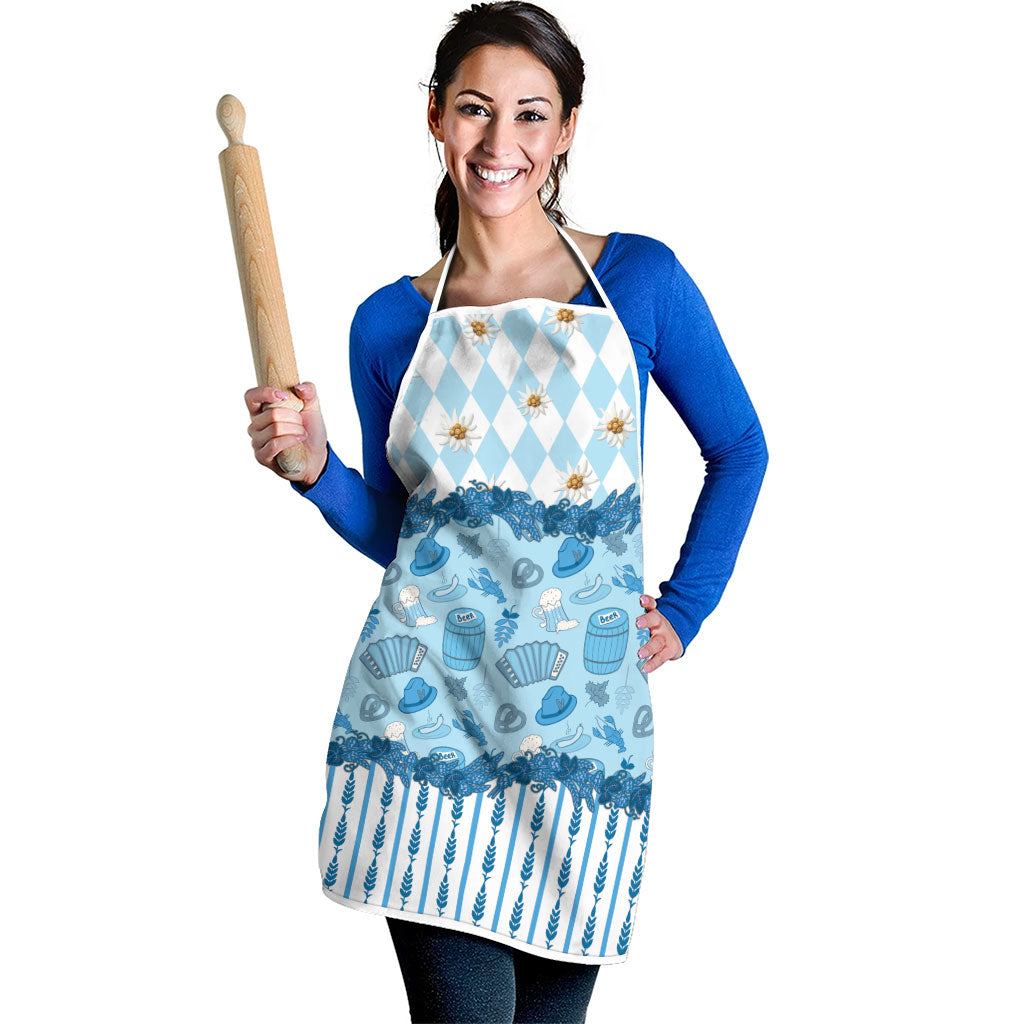 Oktoberfest Bavarian Heritage Apron Edelweiss Beer Festival Blue Pattern