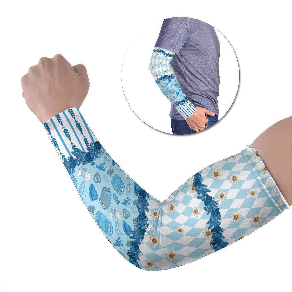 Oktoberfest Bavarian Heritage Arm Sleeves Edelweiss Beer Festival Blue Pattern