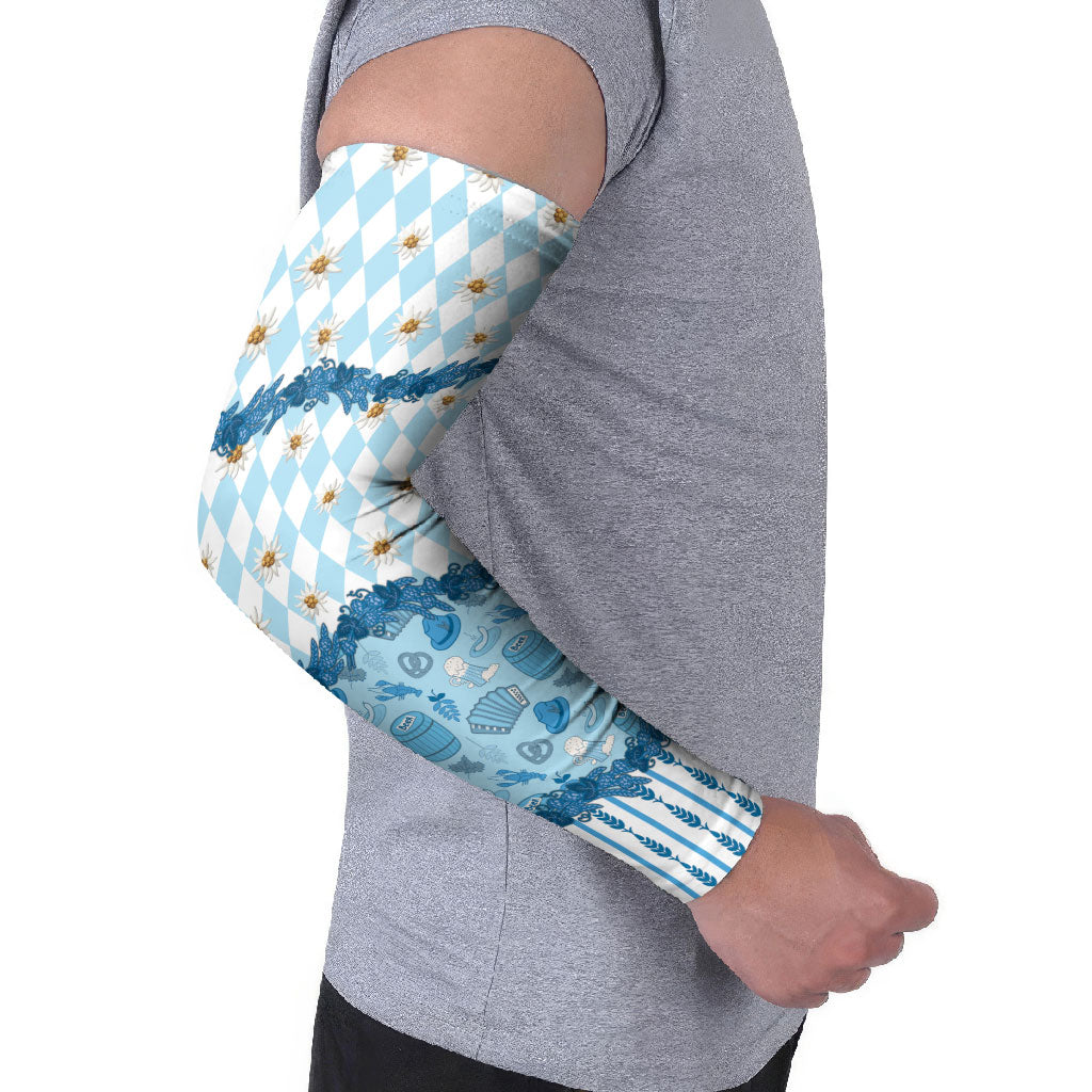 Oktoberfest Bavarian Heritage Arm Sleeves Edelweiss Beer Festival Blue Pattern