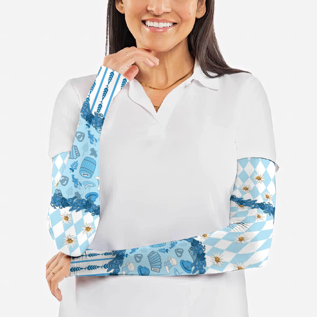 Oktoberfest Bavarian Heritage Arm Sleeves Edelweiss Beer Festival Blue Pattern