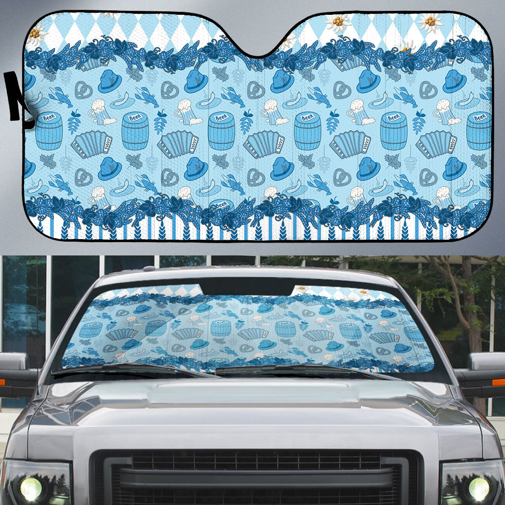 Oktoberfest Bavarian Heritage Auto Sun Shade Edelweiss Beer Festival Blue Pattern