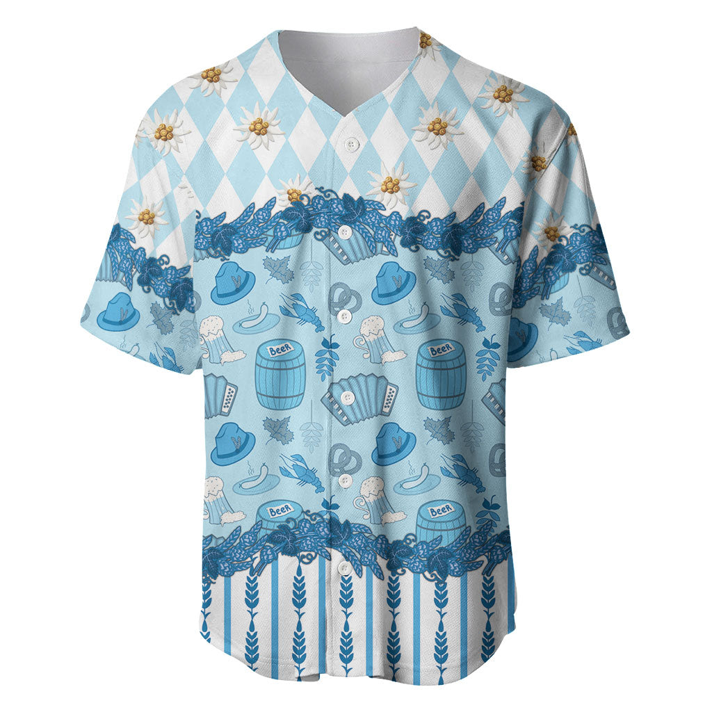 Oktoberfest Bavarian Heritage Baseball Jersey Edelweiss Beer Festival Blue Pattern