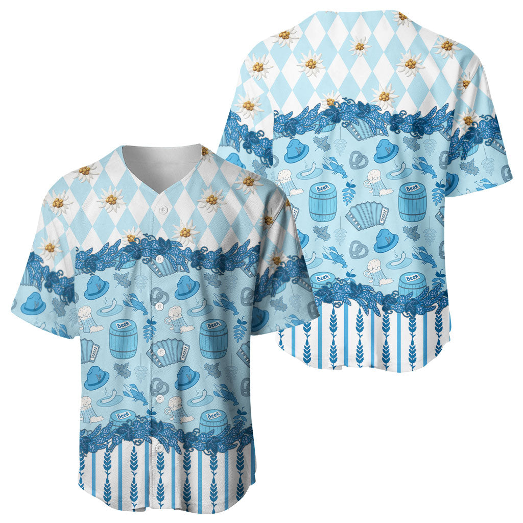 Oktoberfest Bavarian Heritage Baseball Jersey Edelweiss Beer Festival Blue Pattern