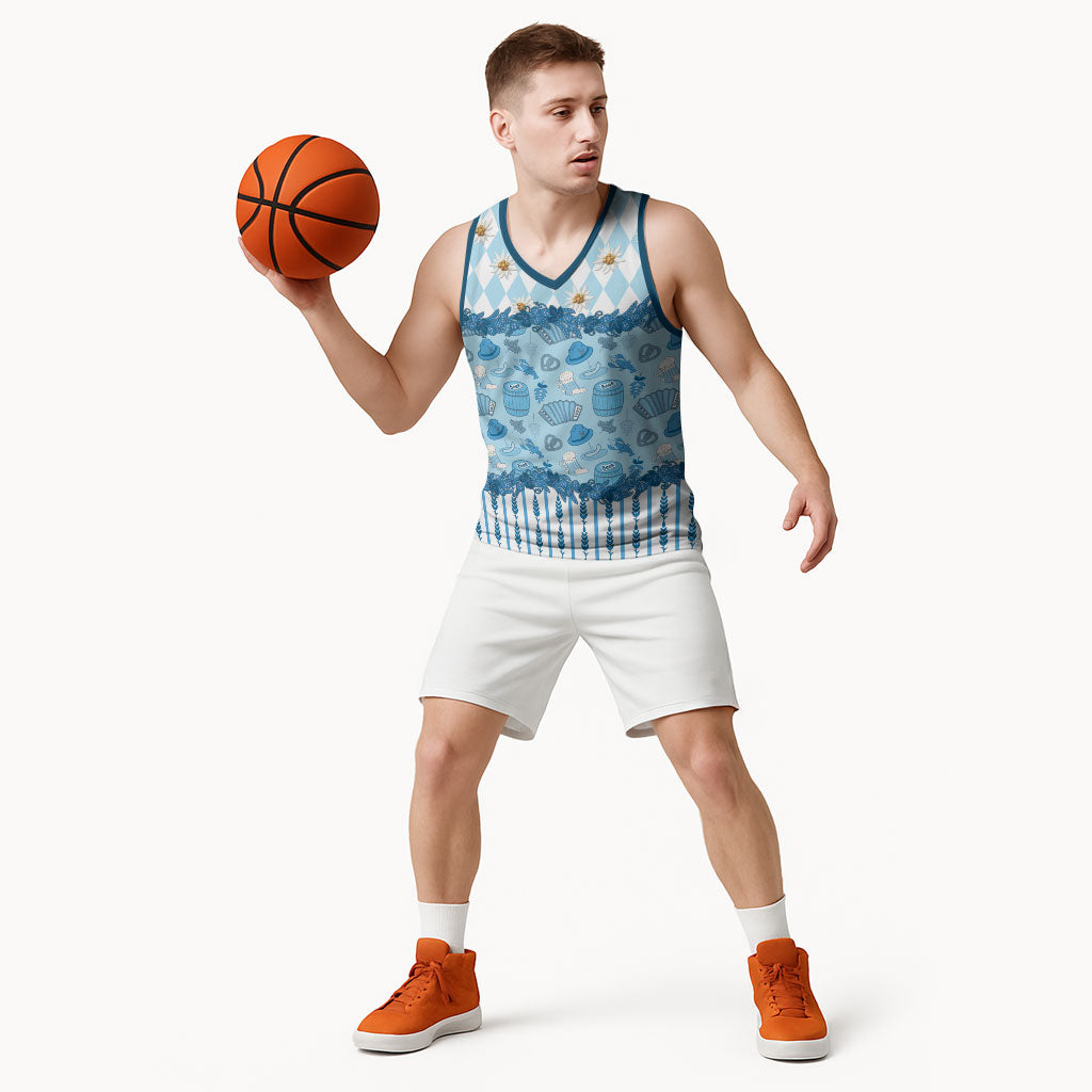Oktoberfest Bavarian Heritage Basketball Jersey Edelweiss Beer Festival Blue Pattern