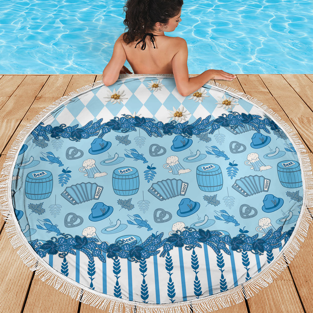 Oktoberfest Bavarian Heritage Beach Blanket Edelweiss Beer Festival Blue Pattern