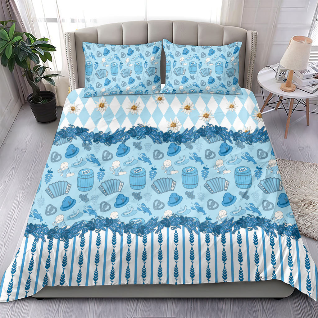 Oktoberfest Bavarian Heritage Bedding Set Edelweiss Beer Festival Blue Pattern