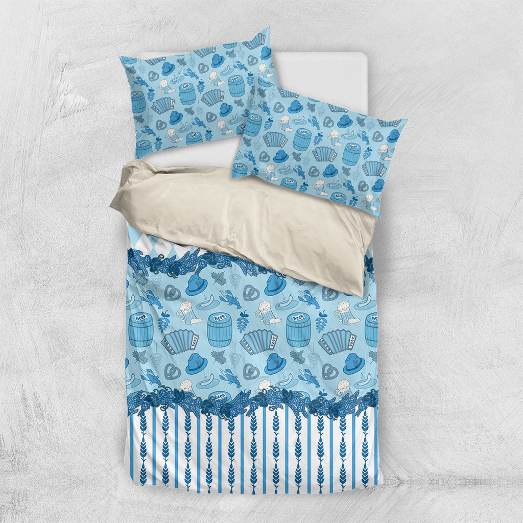 Oktoberfest Bavarian Heritage Bedding Set Edelweiss Beer Festival Blue Pattern