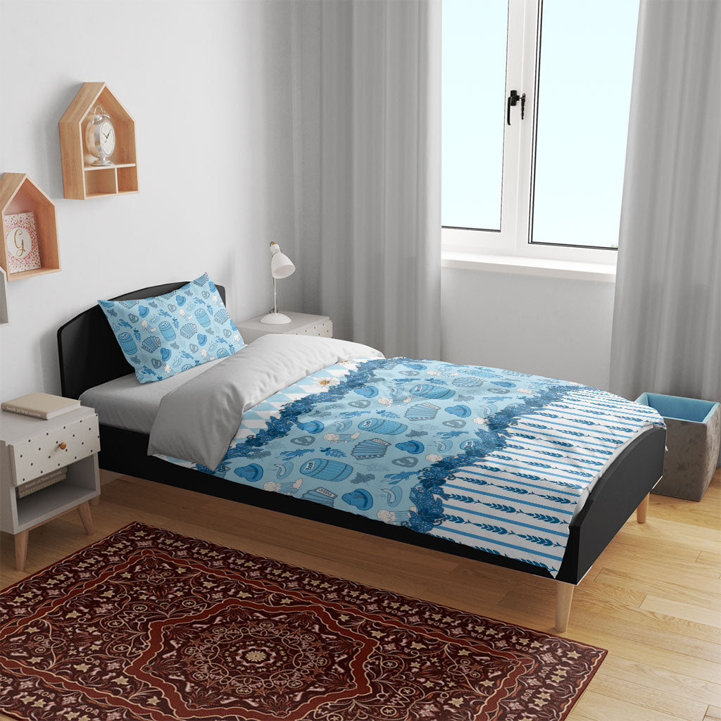 Oktoberfest Bavarian Heritage Bedding Set Edelweiss Beer Festival Blue Pattern