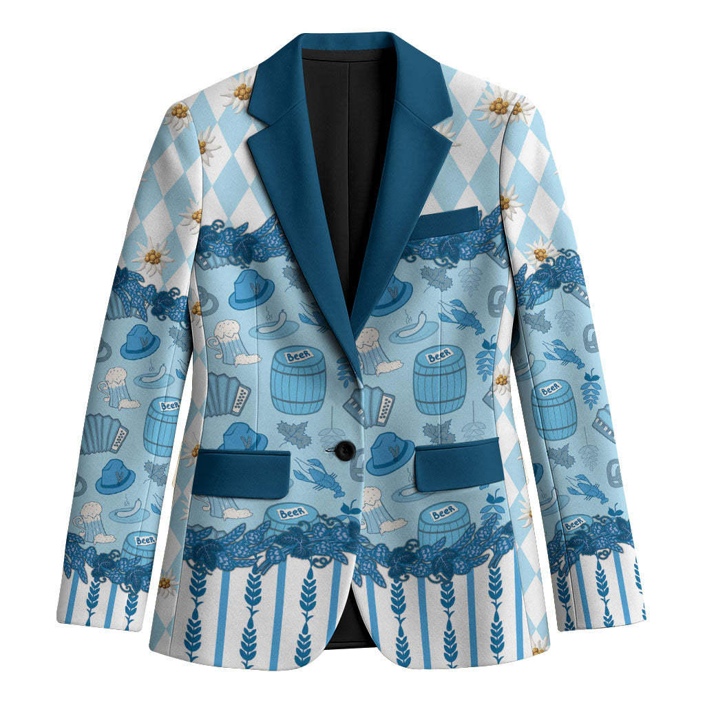 Oktoberfest Bavarian Heritage Blazer Edelweiss Beer Festival Blue Pattern