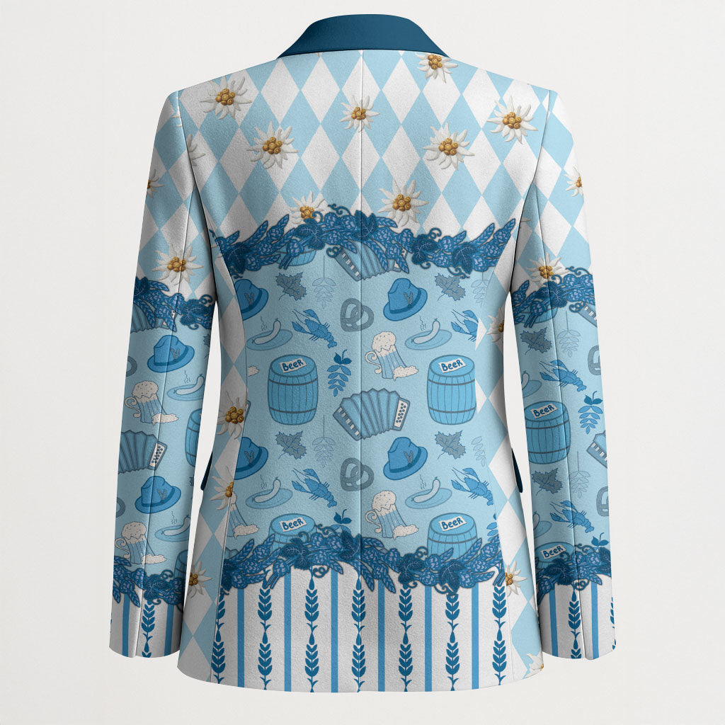 Oktoberfest Bavarian Heritage Blazer Edelweiss Beer Festival Blue Pattern