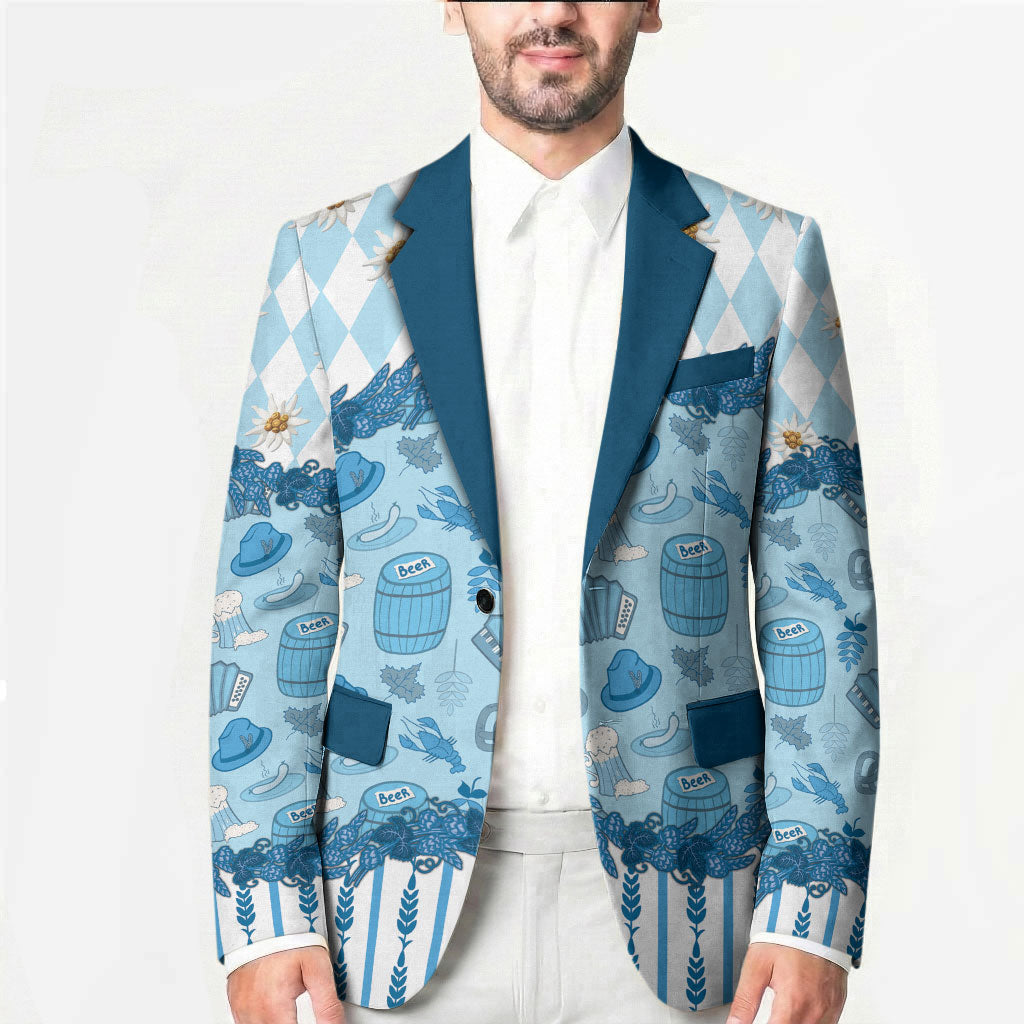 Oktoberfest Bavarian Heritage Blazer Edelweiss Beer Festival Blue Pattern
