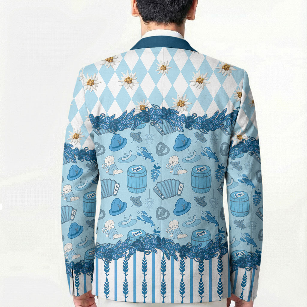 Oktoberfest Bavarian Heritage Blazer Edelweiss Beer Festival Blue Pattern