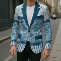 Oktoberfest Bavarian Heritage Blazer Edelweiss Beer Festival Blue Pattern